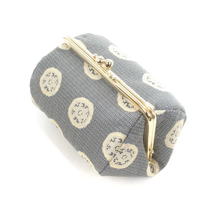 Nishijin-ori Small Pouch - Wheel-shaped Treasure / Gray -, Made in Kyoto, Japan, Cosmetic Pouch, Makeup Pouch, Japanese Gamaguchi Pouch, Travel Toiletry Pouch, Stationery Pouch, Bag organizer, Bag in Bag