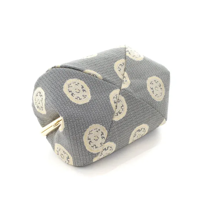 Nishijin-ori Small Pouch - Wheel-shaped Treasure / Gray -, Made in Kyoto, Japan, Cosmetic Pouch, Makeup Pouch, Japanese Gamaguchi Pouch, Travel Toiletry Pouch, Stationery Pouch, Bag organizer, Bag in Bag