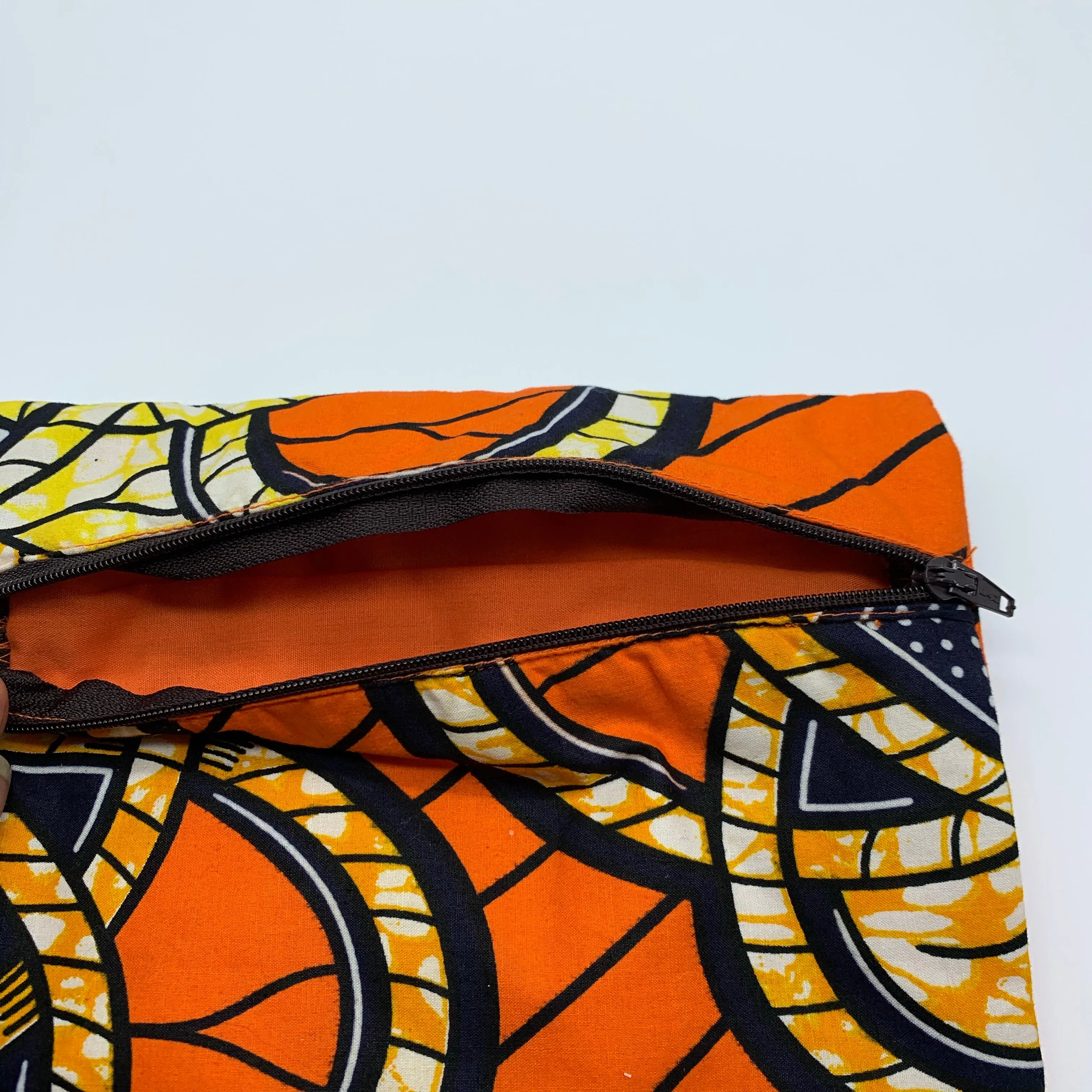 Orange padded African Print Makeup bag/Pencil case