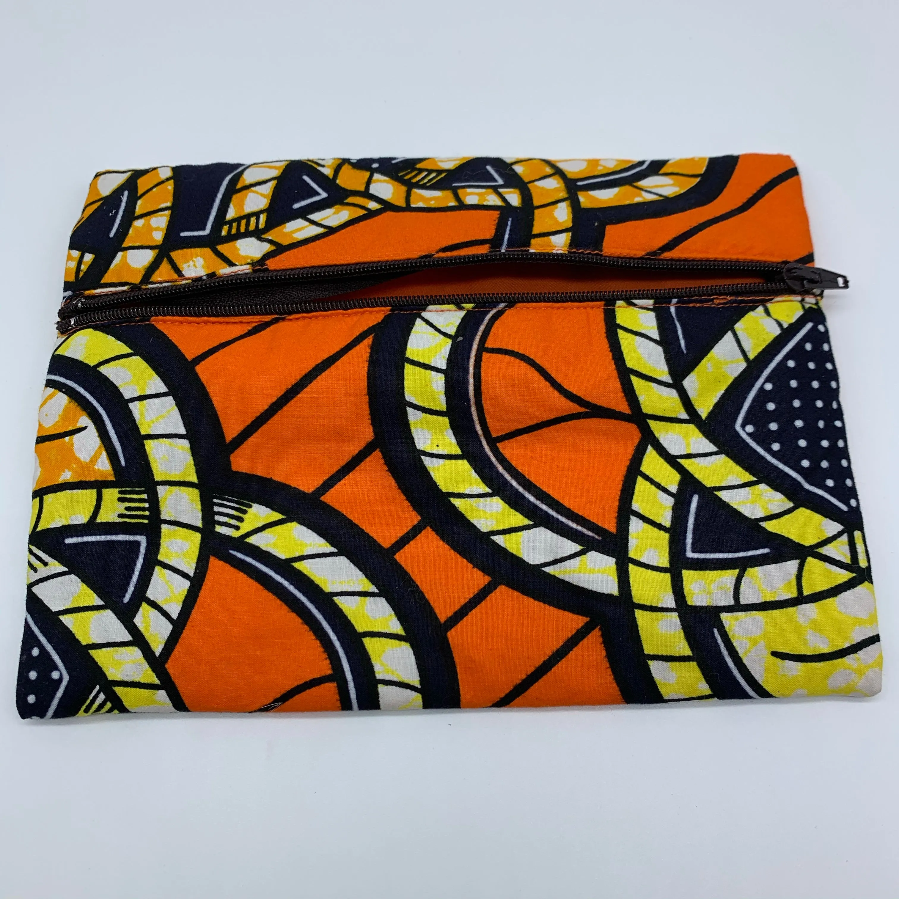 Orange padded African Print Makeup bag/Pencil case