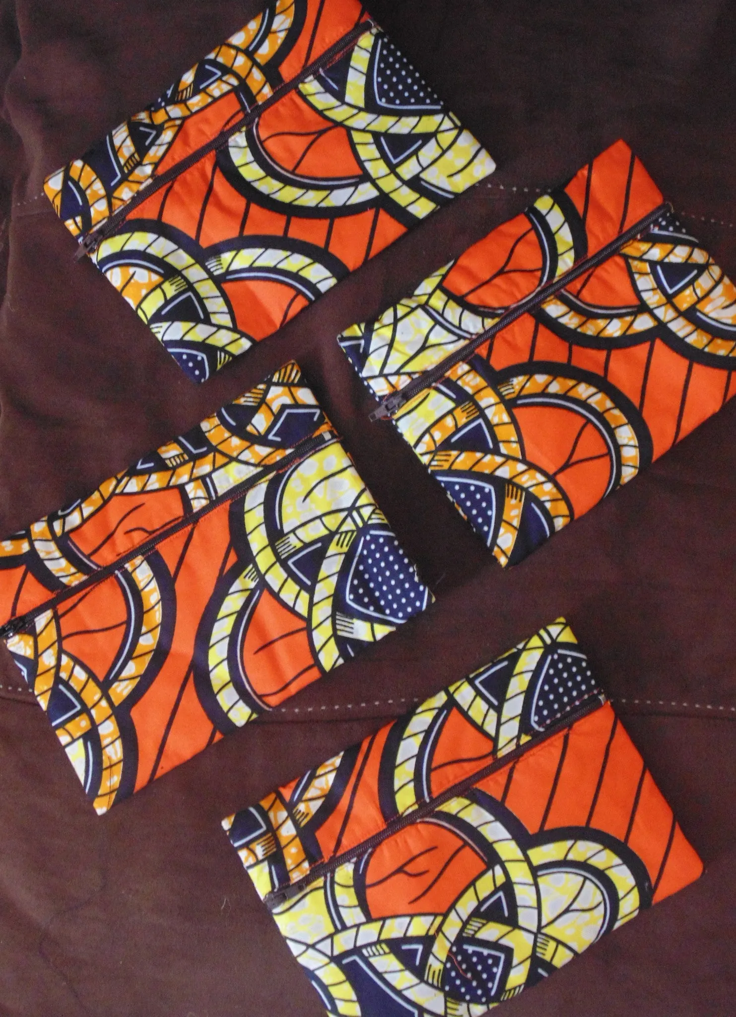 Orange padded African Print Makeup bag/Pencil case