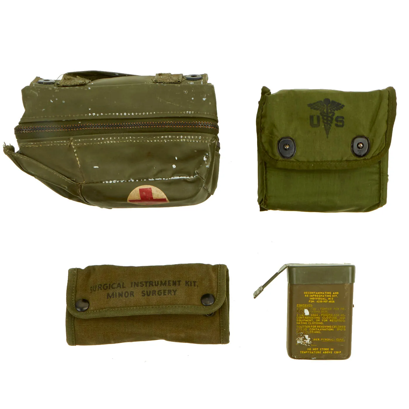 Original U.S. Vietnam War Era First Aid Kit Lot With Contents - 4 Items