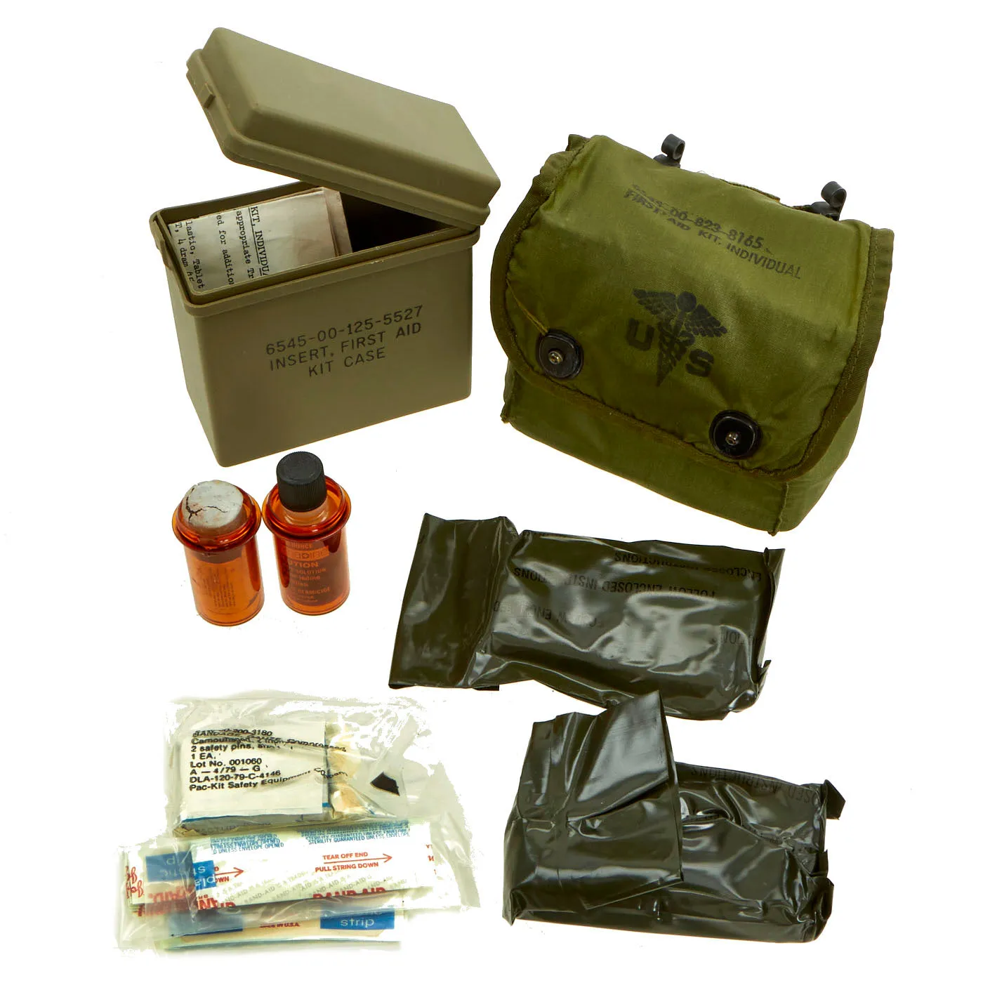 Original U.S. Vietnam War Era First Aid Kit Lot With Contents - 4 Items