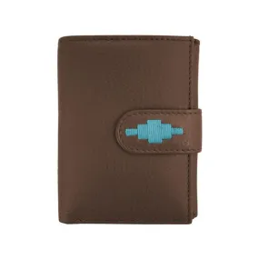 PAMPEANO Exito Bifold Purse - Brown Leather with Turquoise Stitching