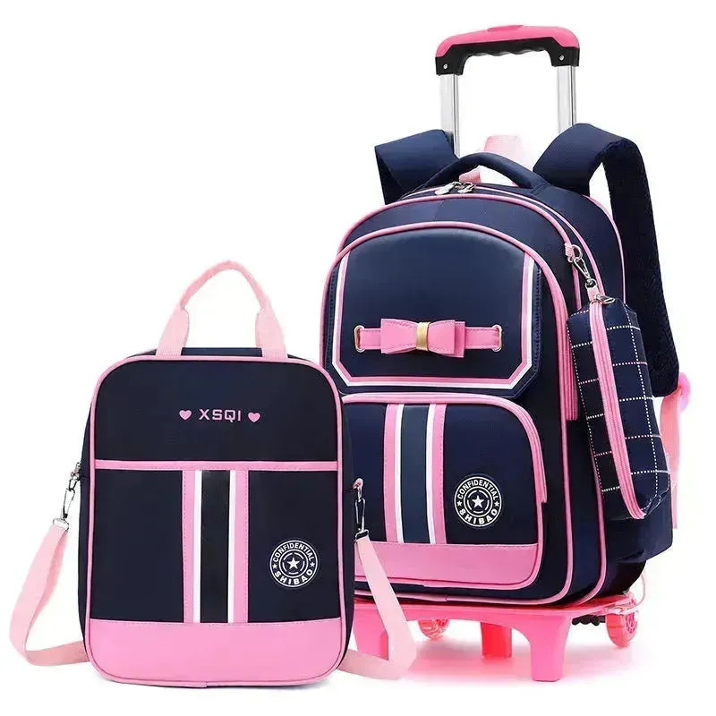 Primary School Children Burden-relieving Trolley Backpack Lunch Box Bag for Kids