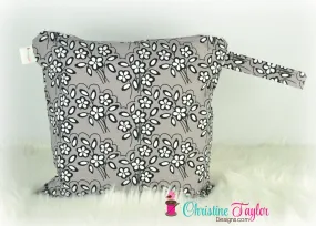 Ready Made MEDIUM SIZE Wet Bag - Grey Black Flowers