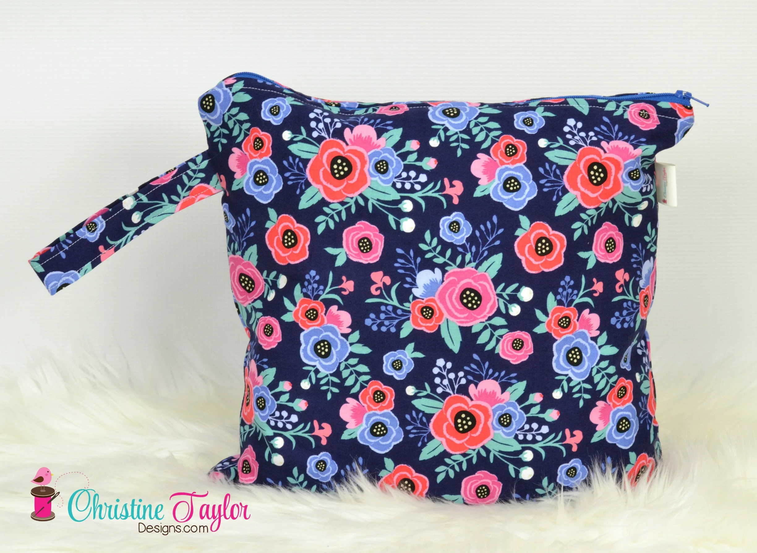 Ready Made MEDIUM SIZE Wet Bag - Navy Roses