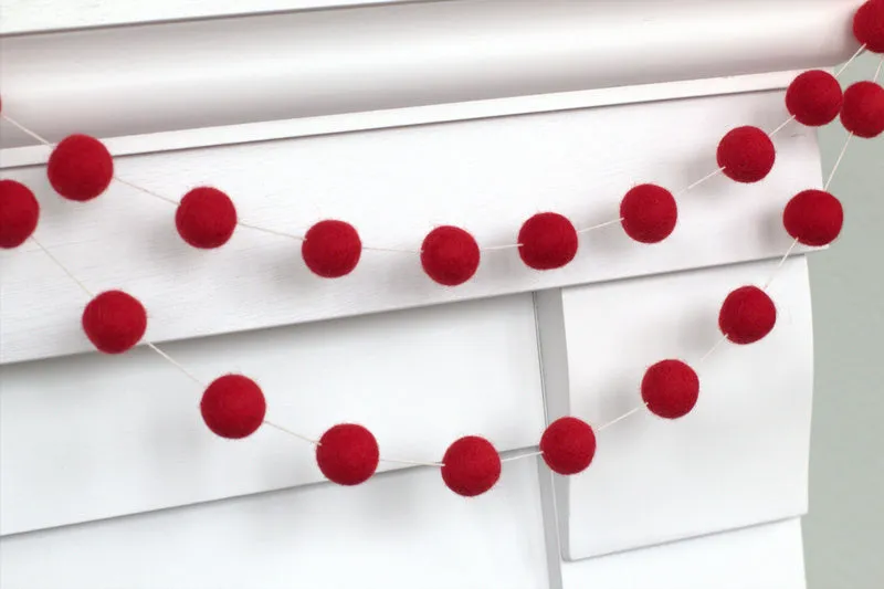 Red Felt Ball Garland- Christmas, Valentine's