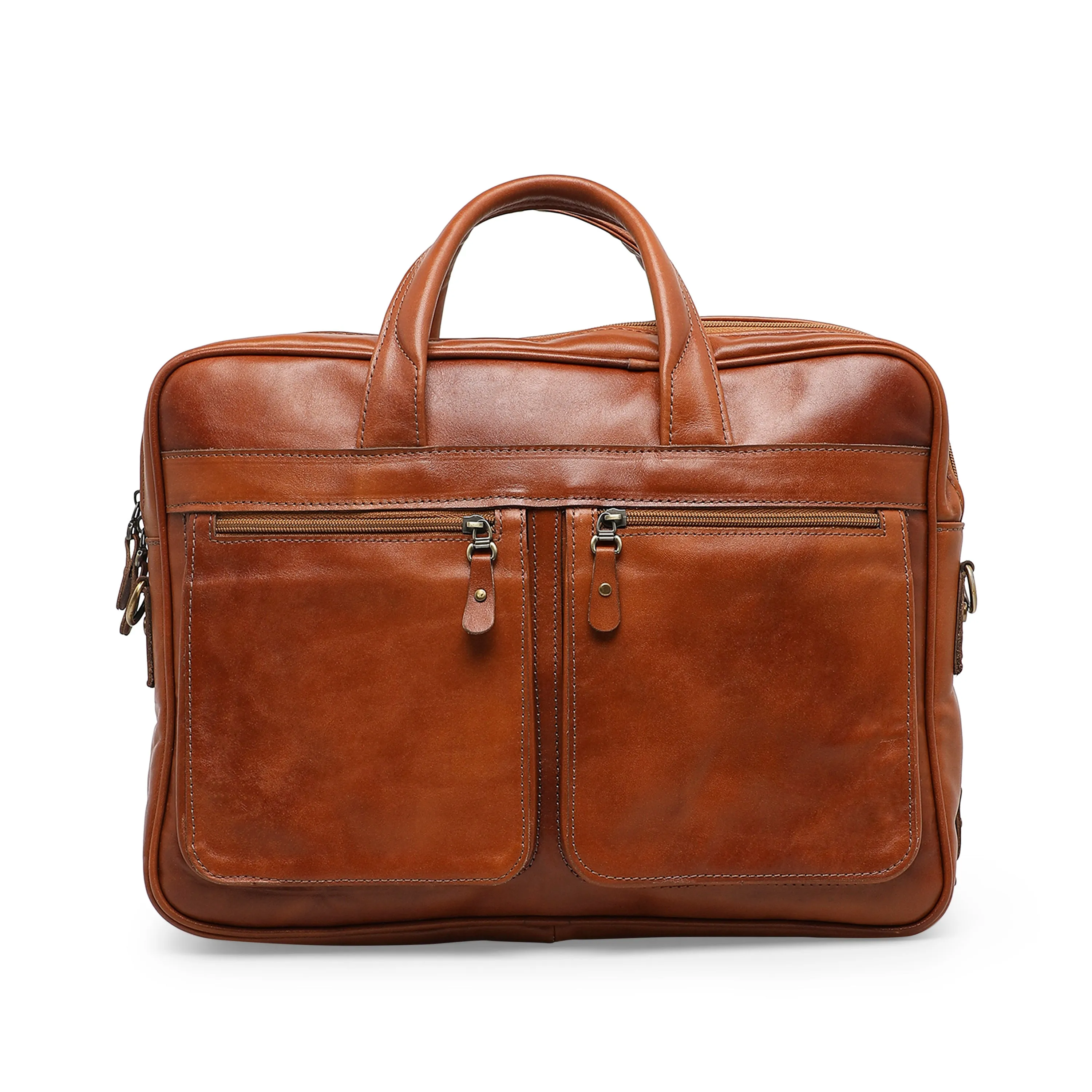 Sephers Men's Genuine Leather Laptop Travel Bag - Tan