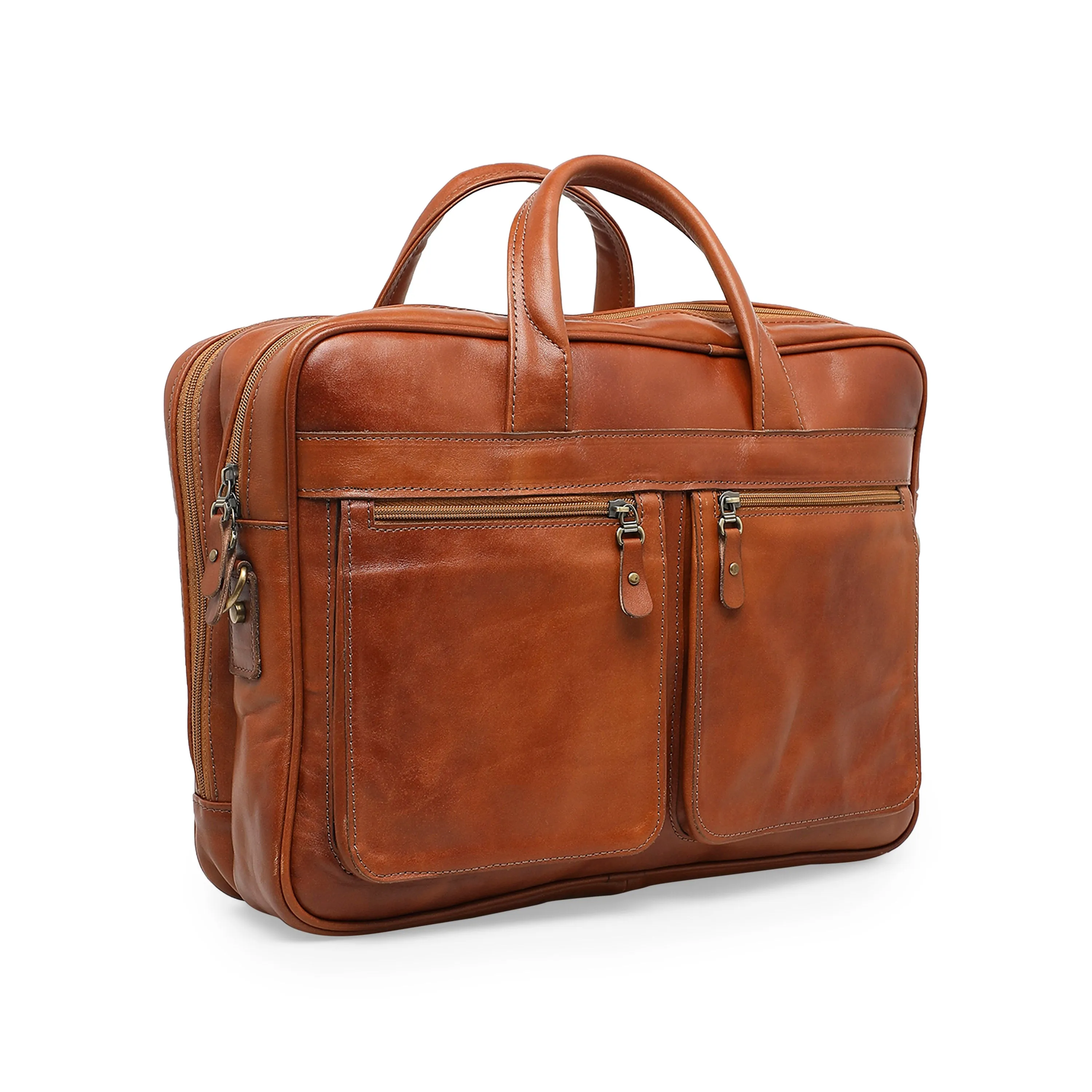 Sephers Men's Genuine Leather Laptop Travel Bag - Tan