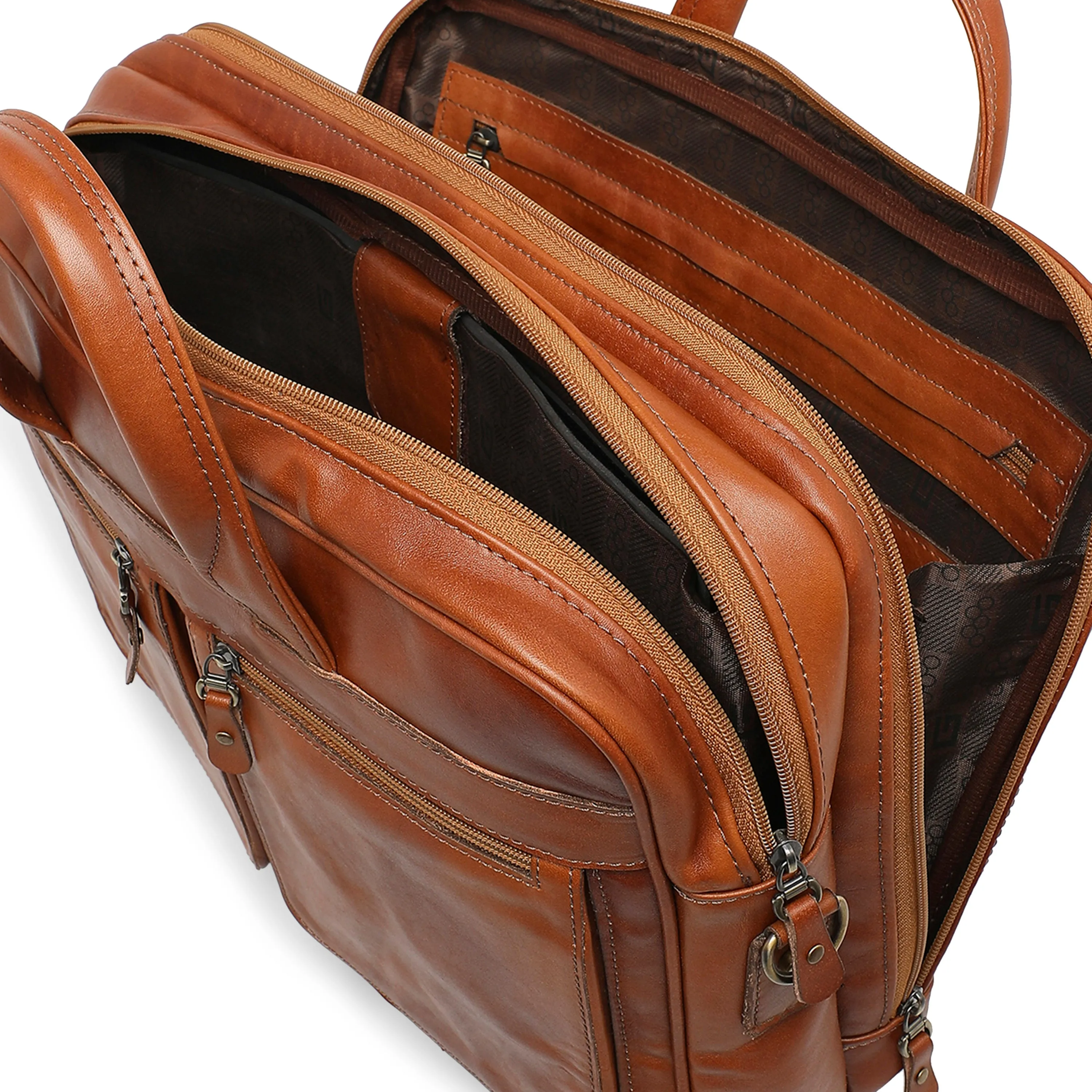 Sephers Men's Genuine Leather Laptop Travel Bag - Tan