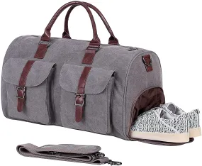 SFFashion™ 22" Canvas Duffel Gym/Travel Bag w/ Shoe Compartment - Gray Weekender Bag