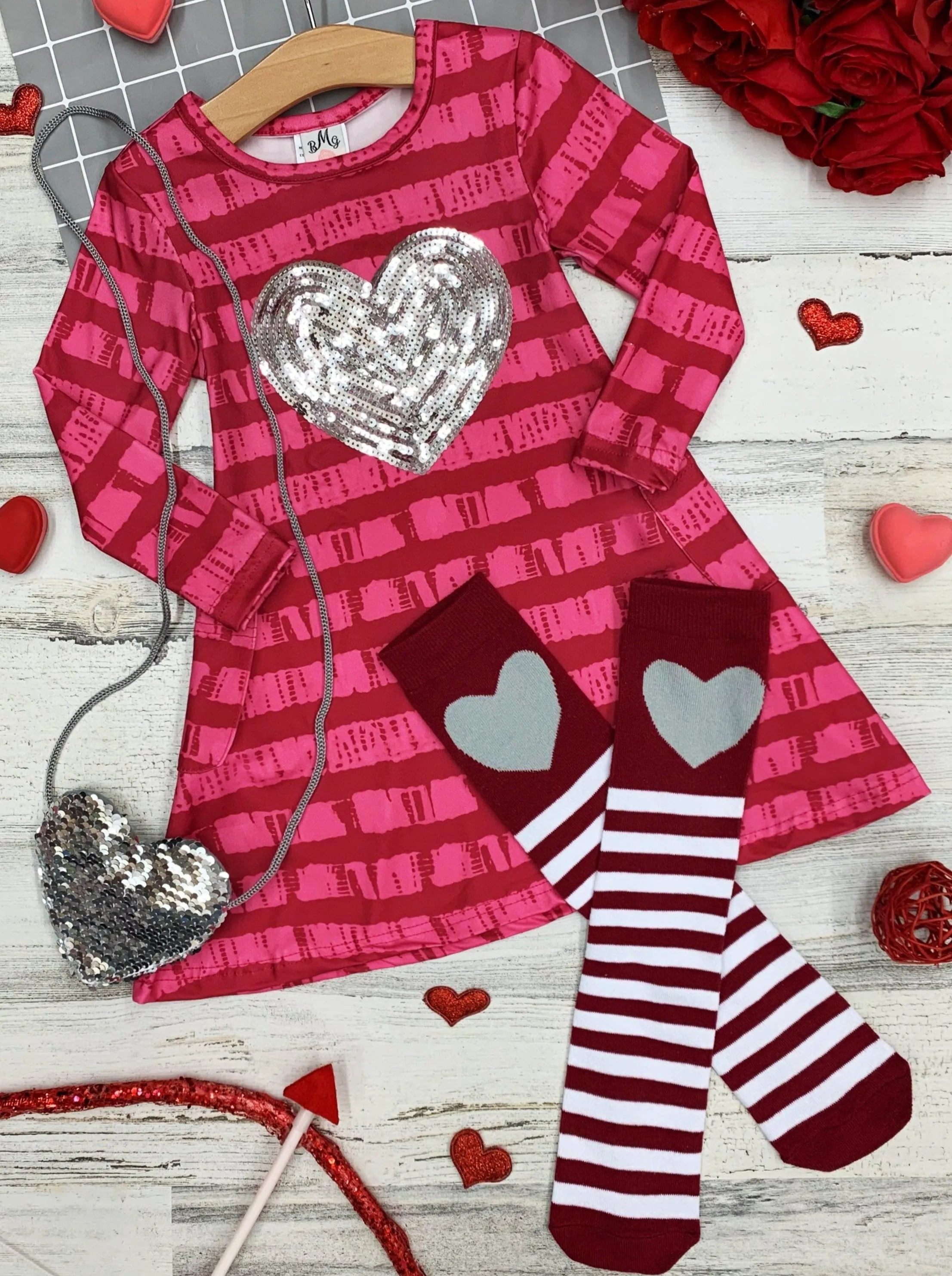 Shining Heart Dress, Purse and Socks Set