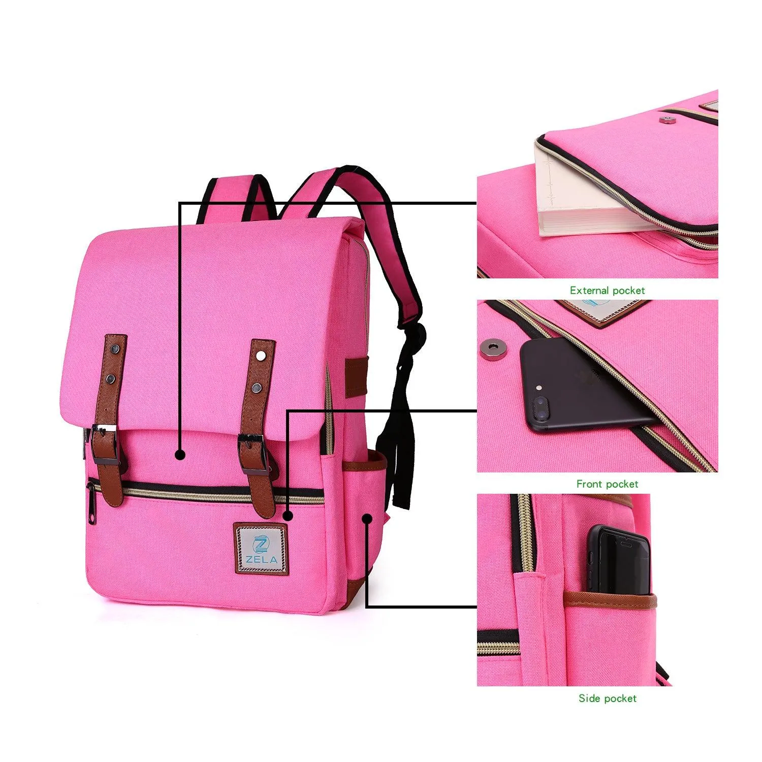 Slim Backpack College,School and Business Fits 15-inch Laptop-Hot Pink