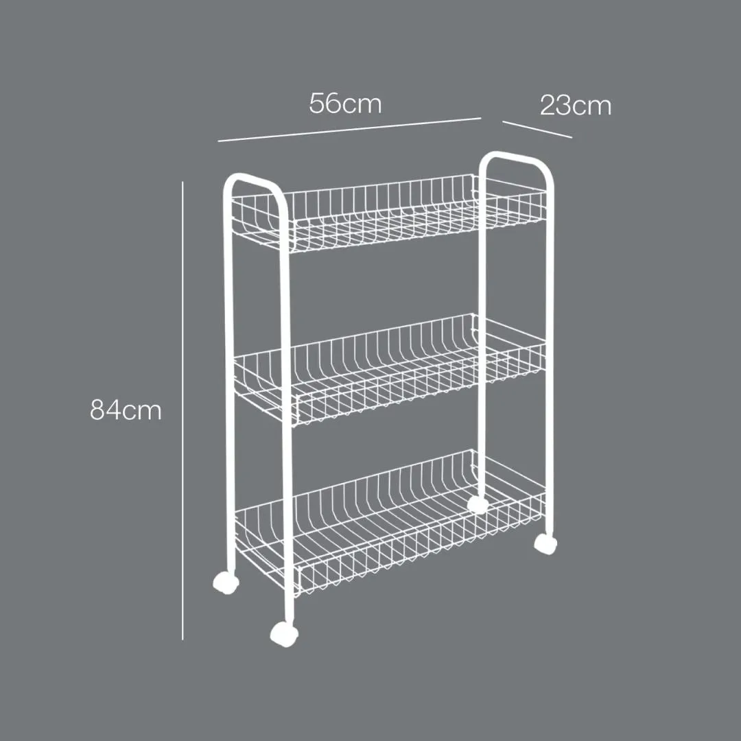 Slim Kitchen Trolley White 3 Tier