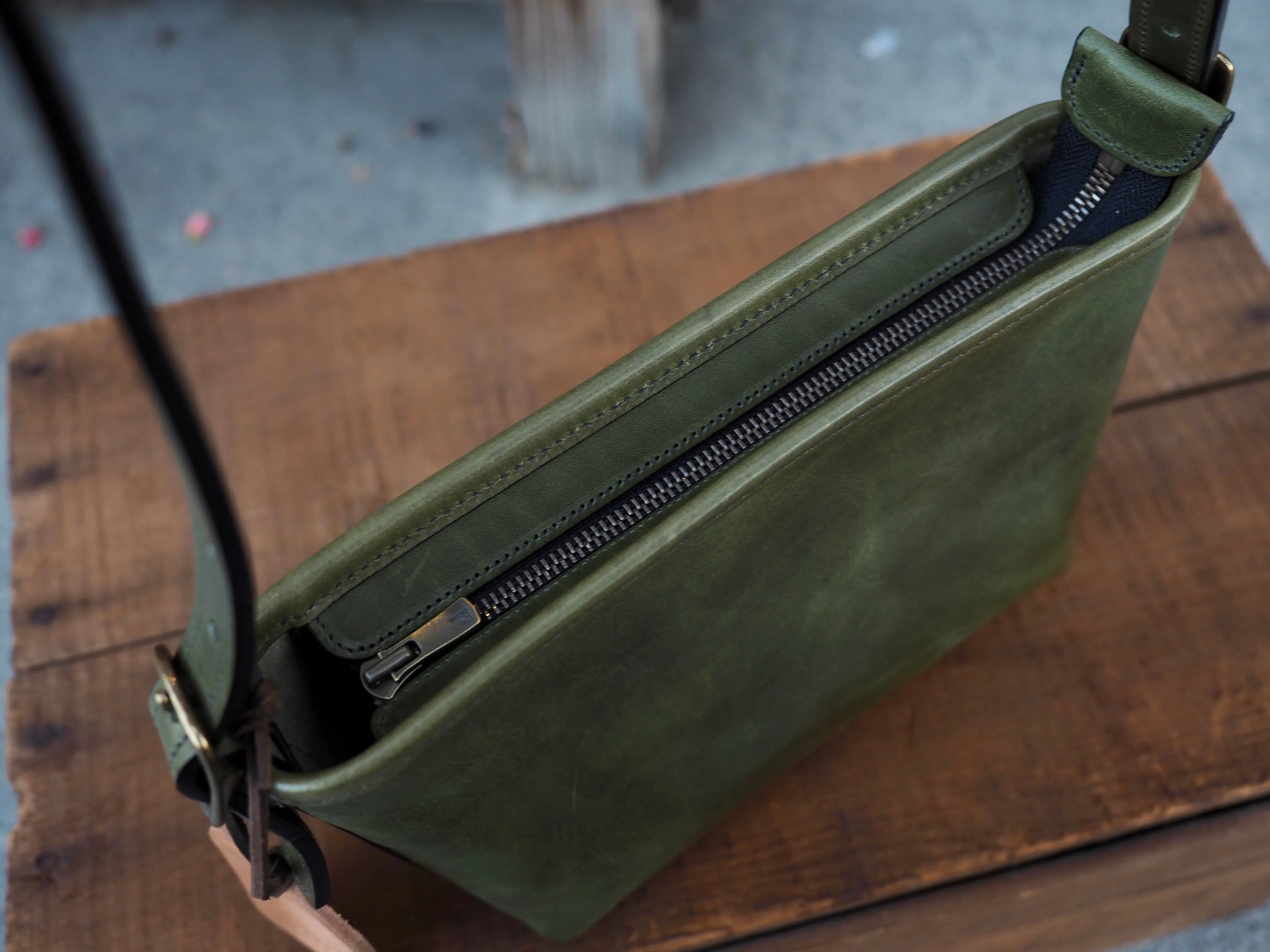 Small Cross Body Purse in Olive Italian Vachetta