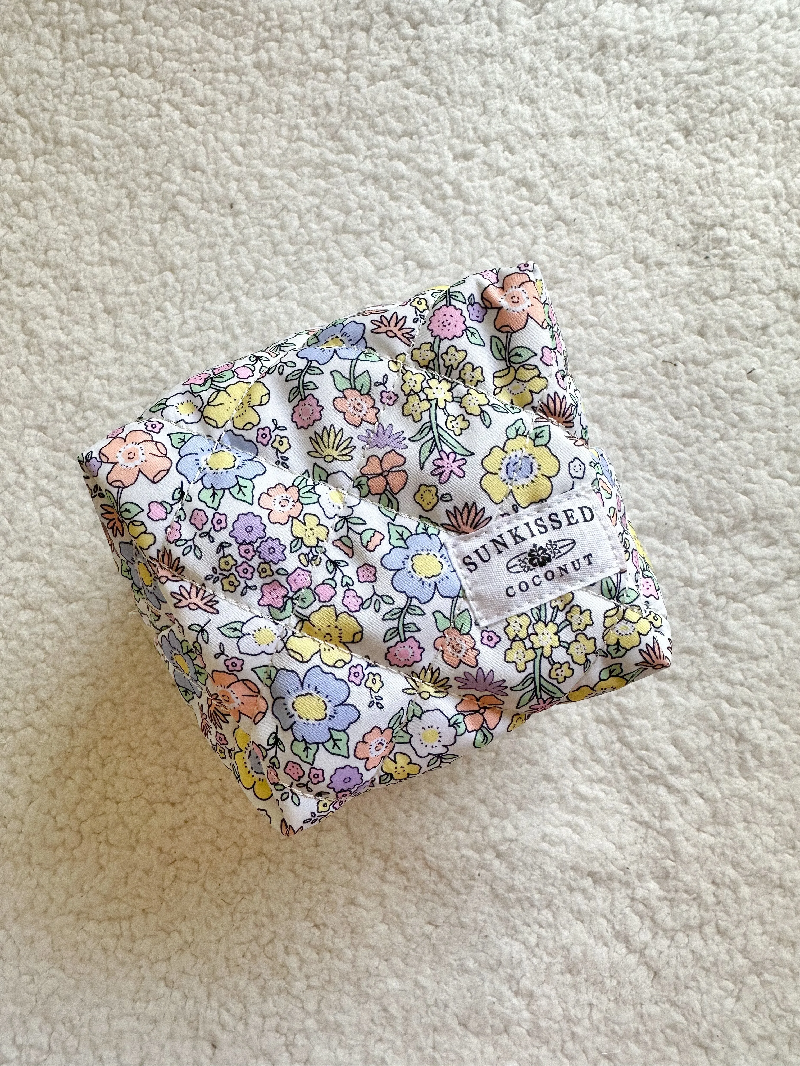 Small Pastel Flower Quilted Handmade Makeup Bag