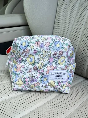 Small Pastel Flower Quilted Handmade Makeup Bag