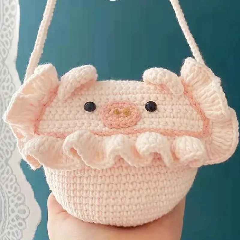 Sohiwoo Hand woven cute piggy backpack key bag zero wallet paper towel bag snack bag mouth red bag makeup bag cartoon bag