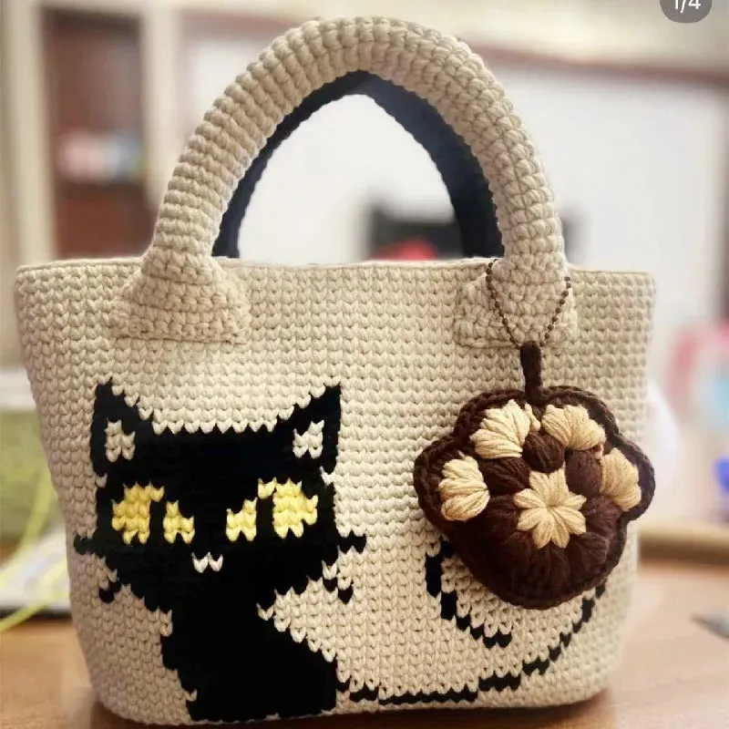 Sohiwoo Handmade crochet colorful bucket bag, shoulder bag, crossbody bag, mobile phone bag, makeup bag, key bag, lively and cute