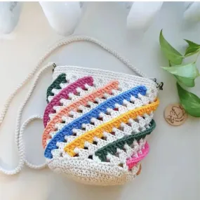 Sohiwoo Handmade crochet colorful bucket bag, shoulder bag, crossbody bag, mobile phone bag, makeup bag, key bag, lively and cute