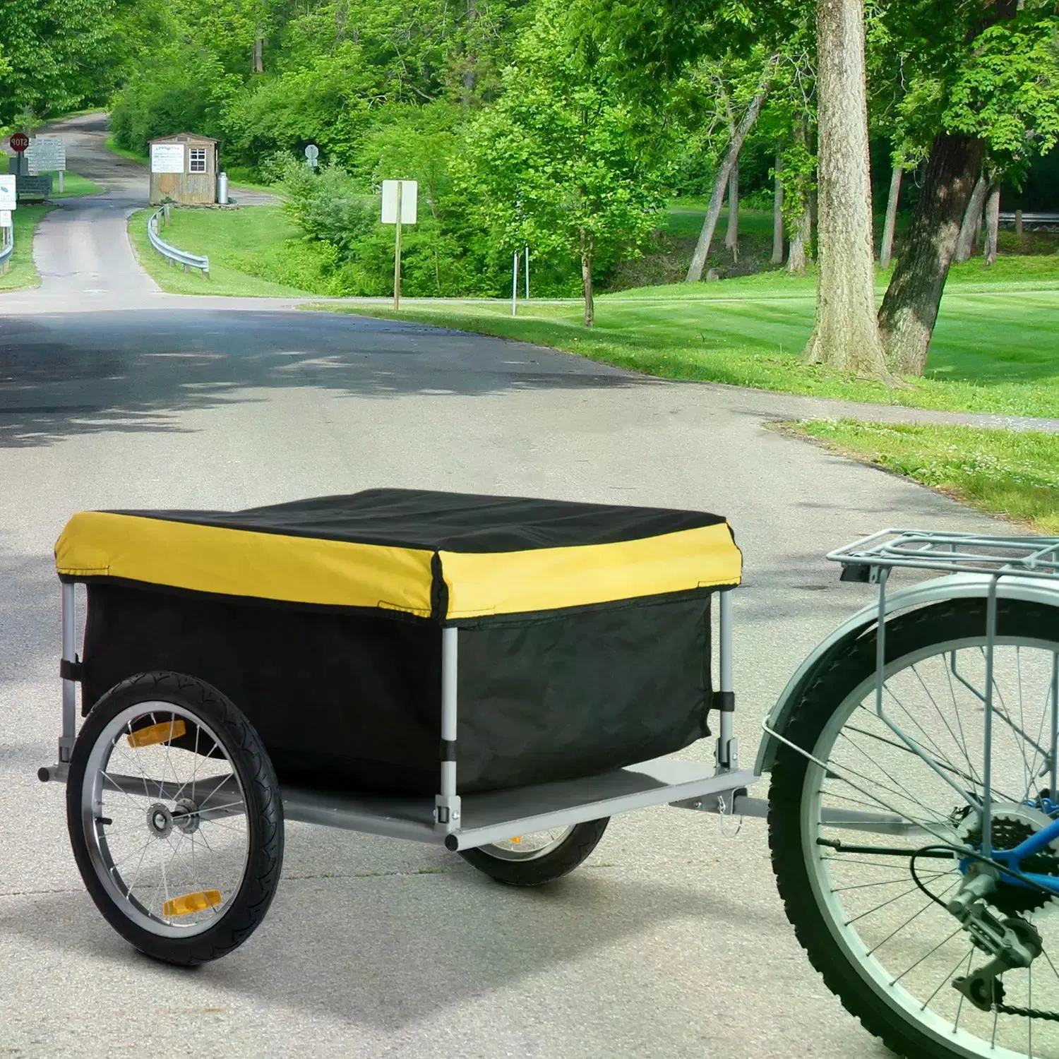 Steel Frame Bike Cargo Trailer Storage Cart and Luggage Trailer with Hitch Yellow