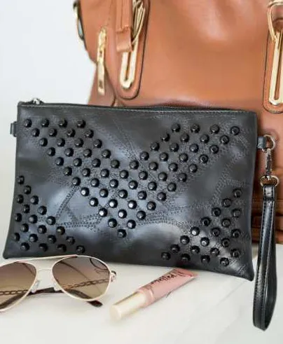 Studded Clutch W/Wristlet