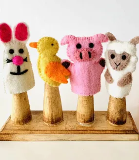 Tara Treasures Felt Farm Animal Toys Finger Puppets Set of 4 Pretend & Imaginative Play