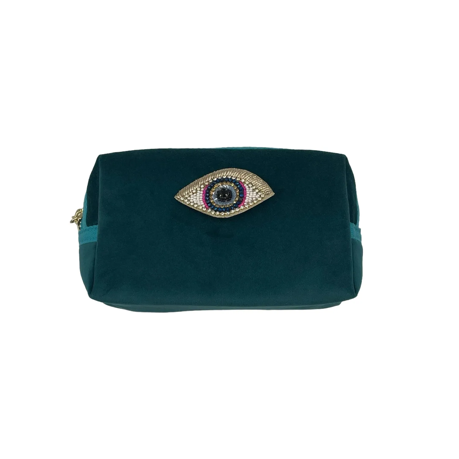 Teal Velvet Makeup Bag w/ Golden Eye Pin