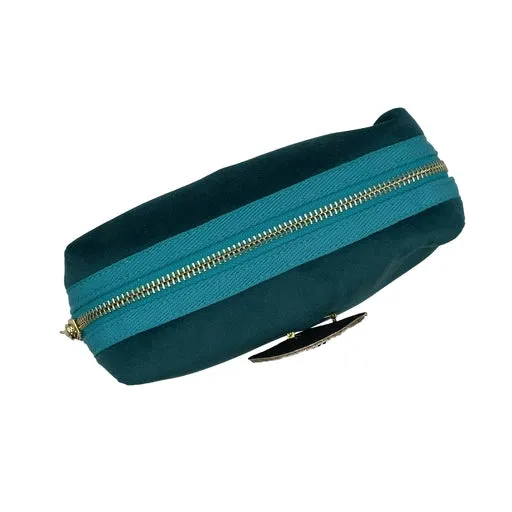 Teal Velvet Makeup Bag w/ Golden Eye Pin