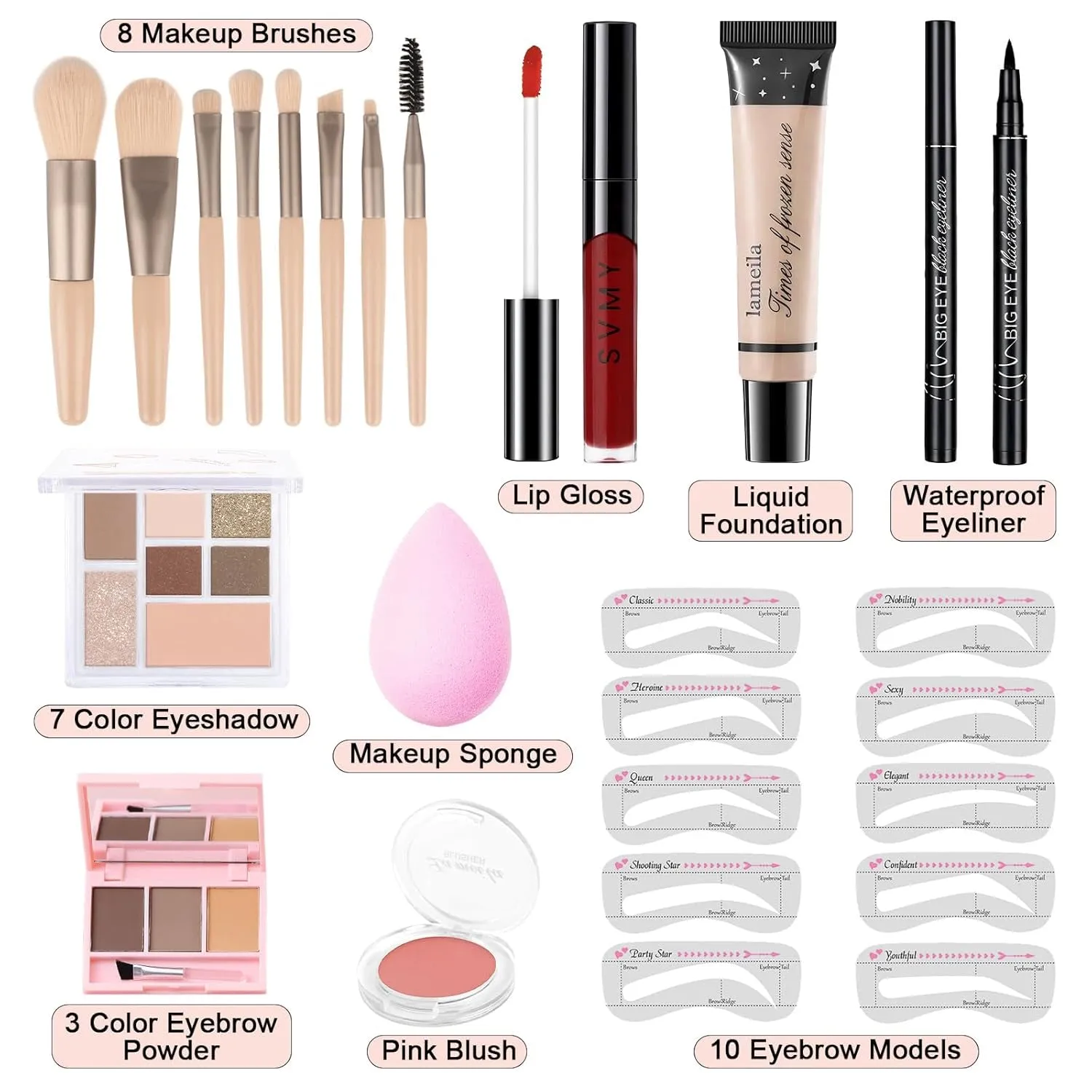 Teen and Women's Ultimate Makeup Starter Kit with 7 Color Eyeshadow Palette and Essential Tools