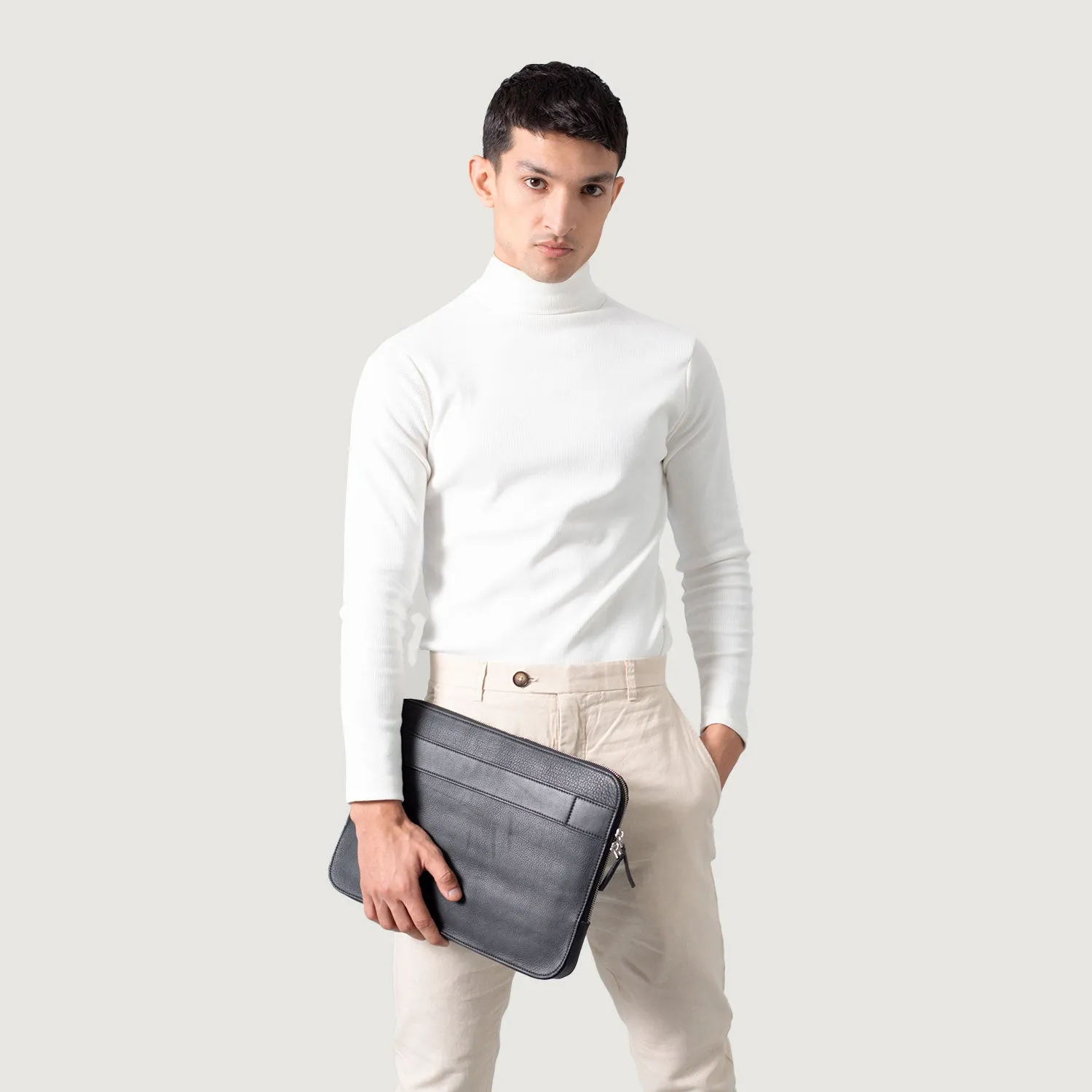 The Baxter Black Leather Laptop Sleeve