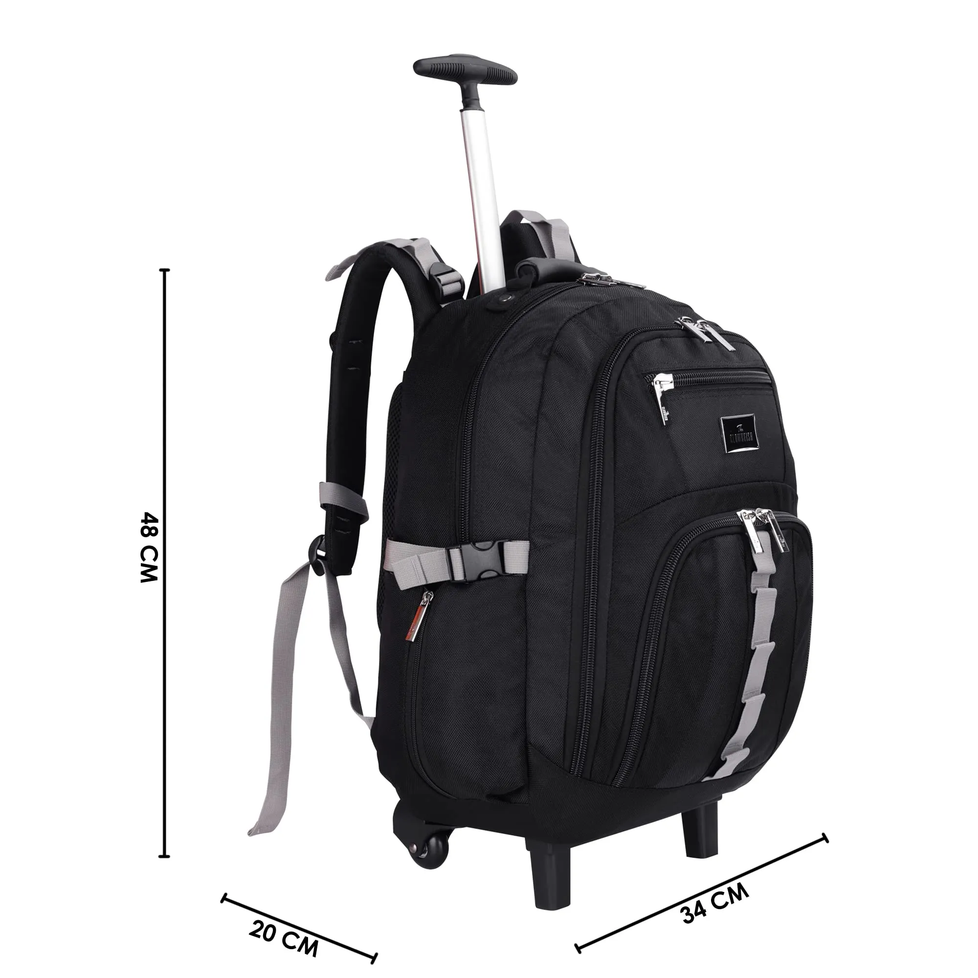 THE CLOWNFISH Tramp 33 Litre Water Resistant Polyester Two Wheel Laptop Trolley Backpack (Black- Size 48 Cm)