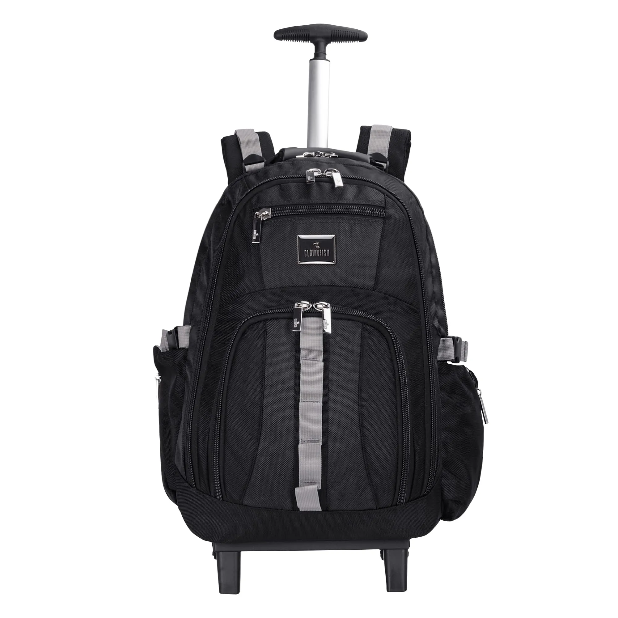 THE CLOWNFISH Tramp 33 Litre Water Resistant Polyester Two Wheel Laptop Trolley Backpack (Black- Size 48 Cm)