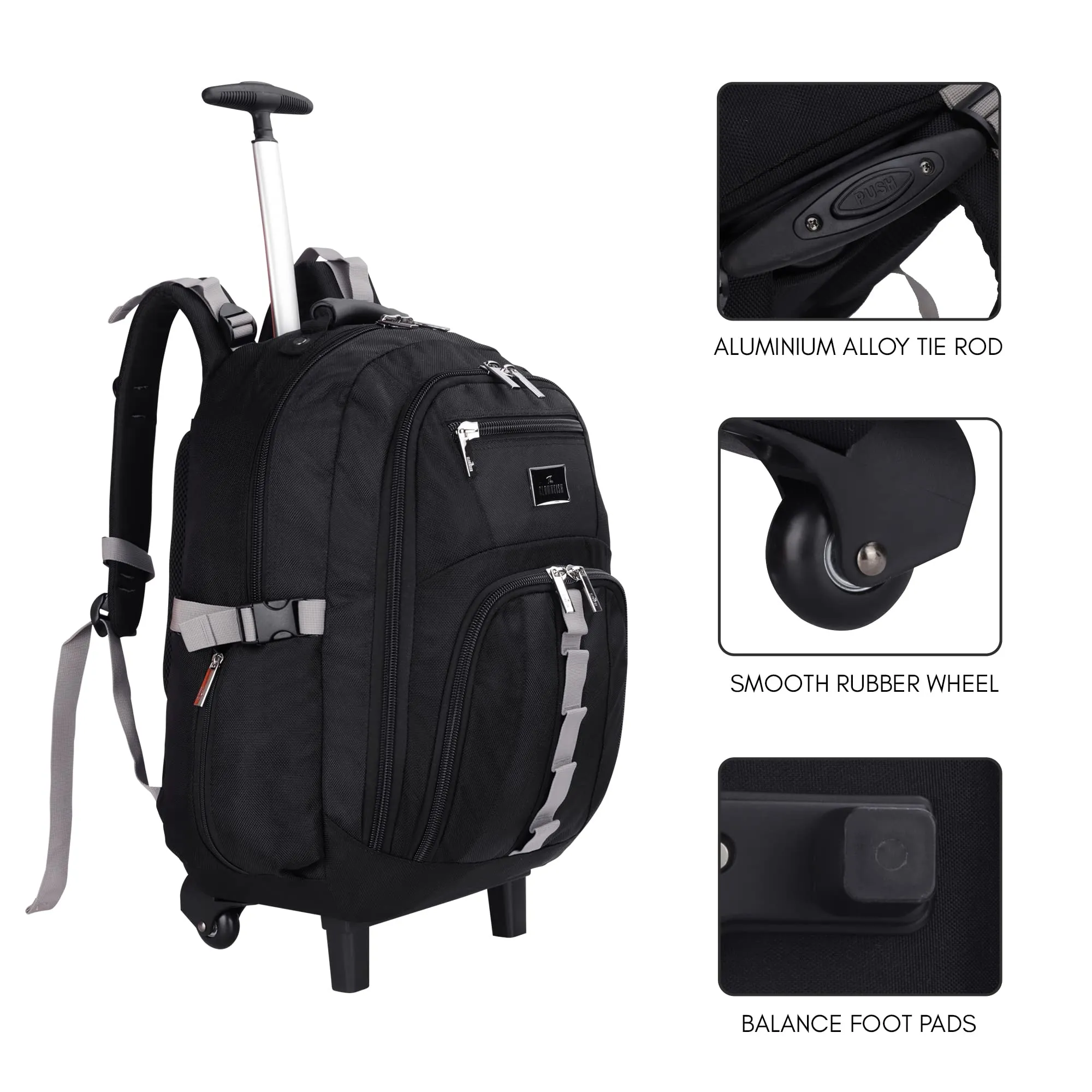 THE CLOWNFISH Tramp 33 Litre Water Resistant Polyester Two Wheel Laptop Trolley Backpack (Black- Size 48 Cm)