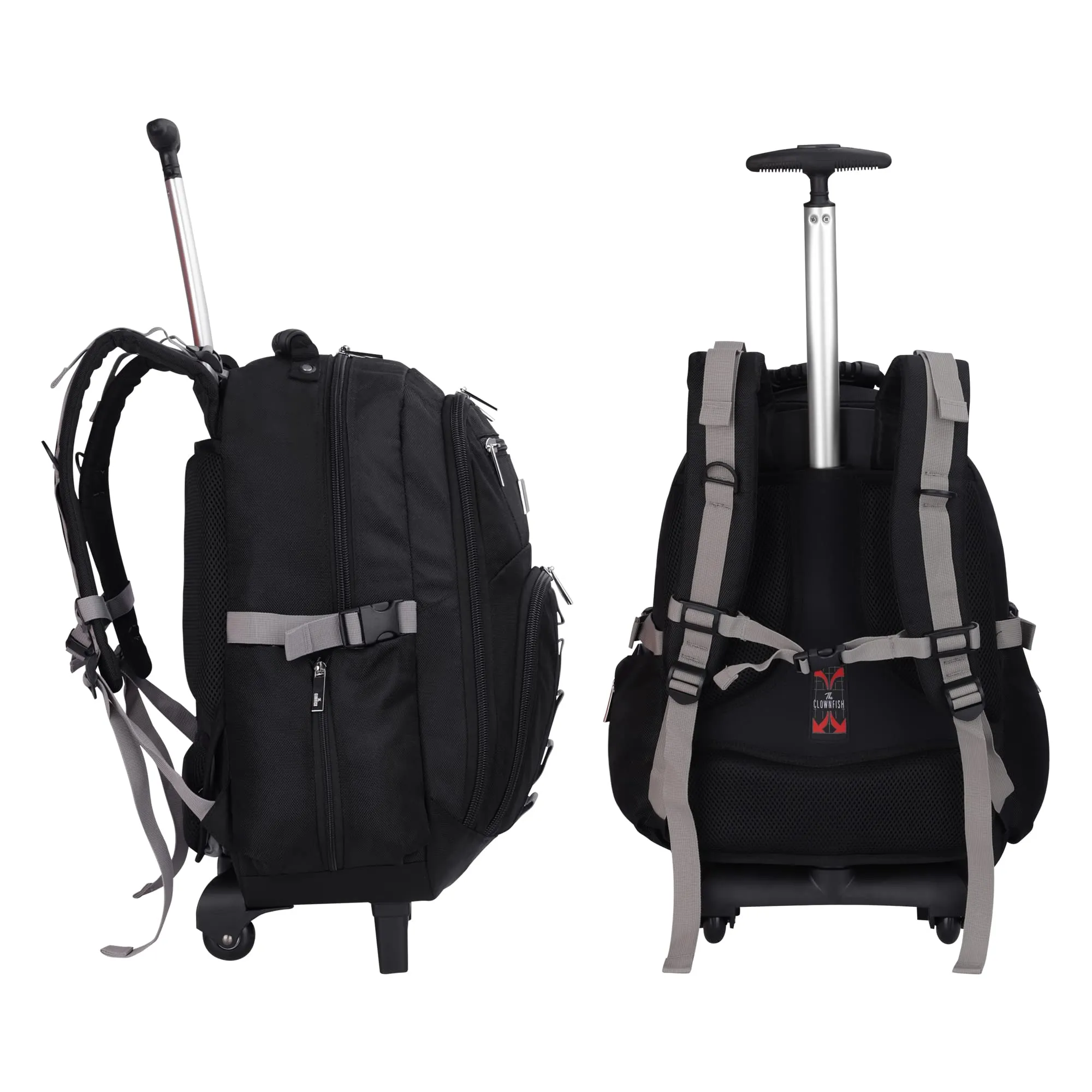 THE CLOWNFISH Tramp 33 Litre Water Resistant Polyester Two Wheel Laptop Trolley Backpack (Black- Size 48 Cm)