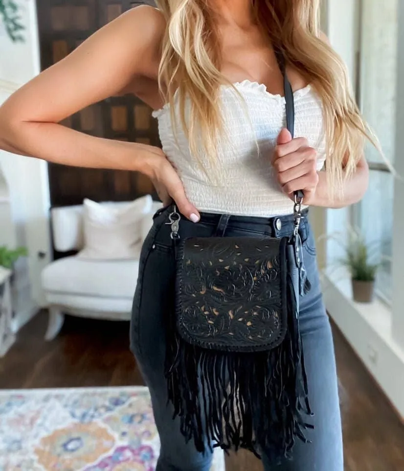 THE LEXIE CROSSBODY - BLACK - Laser Cut Crossbody Purse