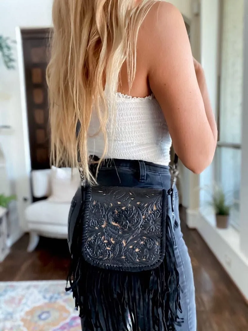 THE LEXIE CROSSBODY - BLACK - Laser Cut Crossbody Purse