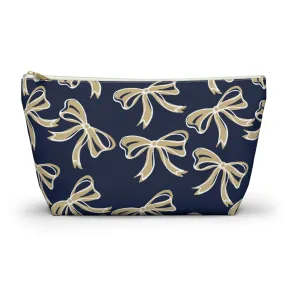 Trendy Bow Makeup Bag - Graduation Gift, Bed Party Gift, Acceptance Gift, College Gift, Navy and Gold, GW University, Bow Aesthetic