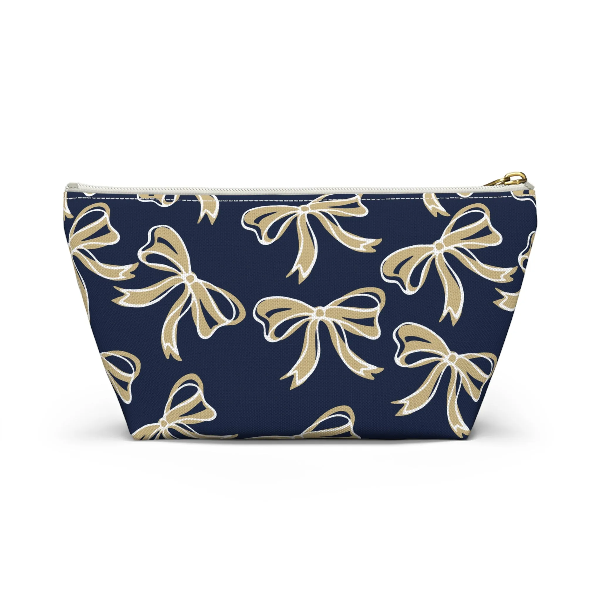 Trendy Bow Makeup Bag - Graduation Gift, Bed Party Gift, Acceptance Gift, College Gift, Navy and Gold, GW University, Bow Aesthetic