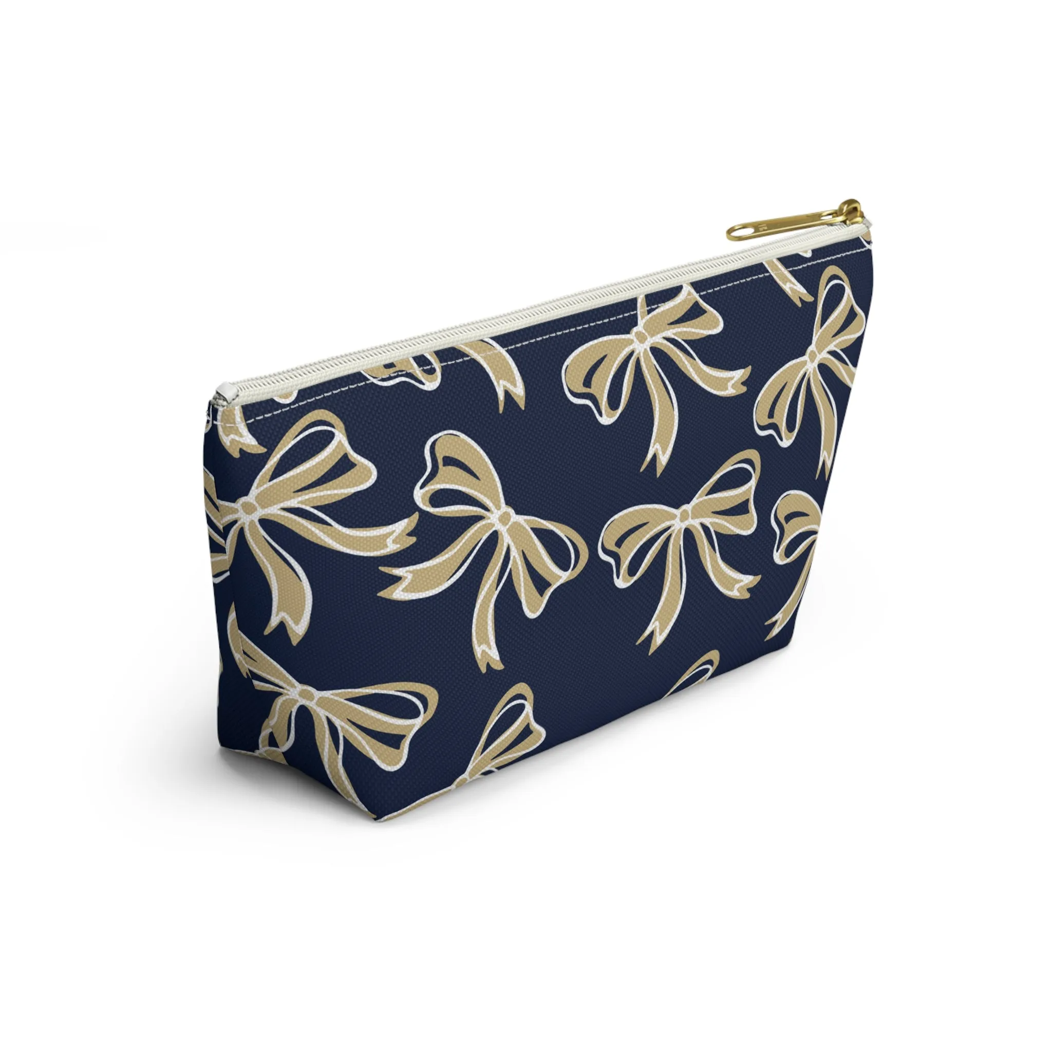 Trendy Bow Makeup Bag - Graduation Gift, Bed Party Gift, Acceptance Gift, College Gift, Navy and Gold, GW University, Bow Aesthetic