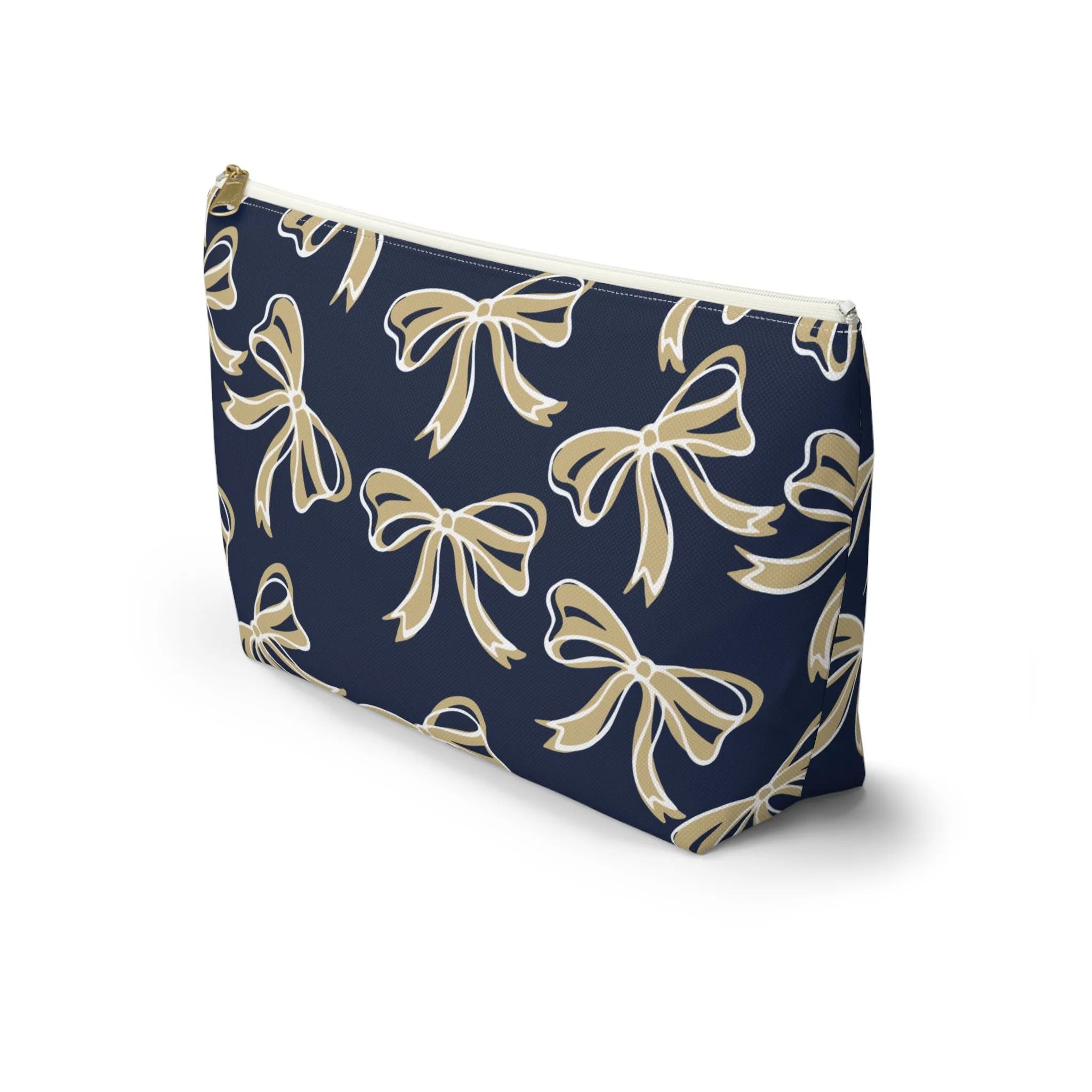 Trendy Bow Makeup Bag - Graduation Gift, Bed Party Gift, Acceptance Gift, College Gift, Navy and Gold, GW University, Bow Aesthetic