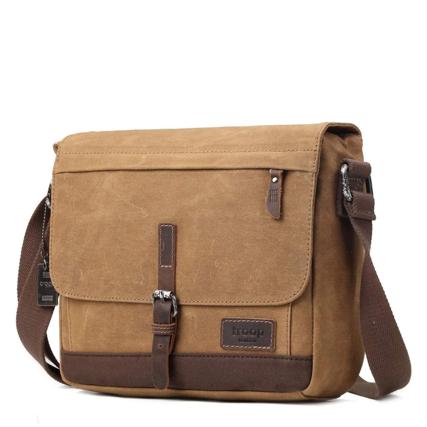 Troop London Canvas Leather Camel Messenger Bag