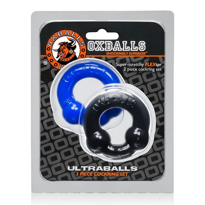 Ultra Balls Cockring 2 Pack BlackPolice Blue