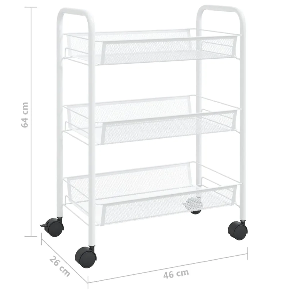 vidaXL 3-Tier Kitchen Trolley - Sleek White, Sturdy Iron Construction, Mobile Storage Solution