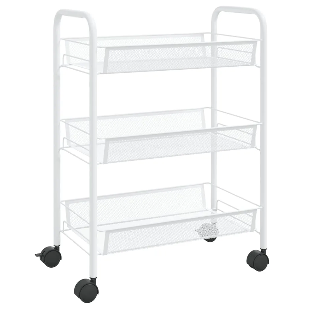 vidaXL 3-Tier Kitchen Trolley - Sleek White, Sturdy Iron Construction, Mobile Storage Solution