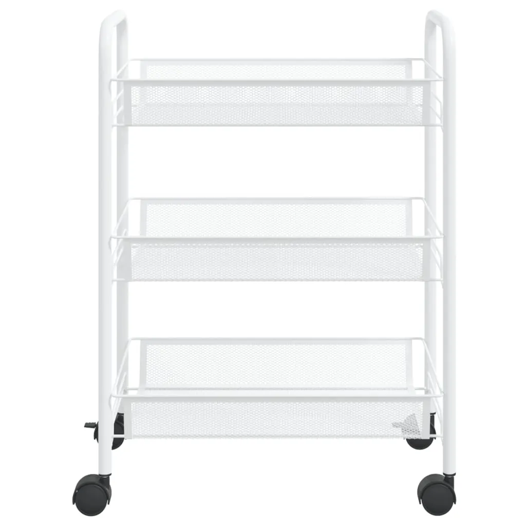 vidaXL 3-Tier Kitchen Trolley - Sleek White, Sturdy Iron Construction, Mobile Storage Solution