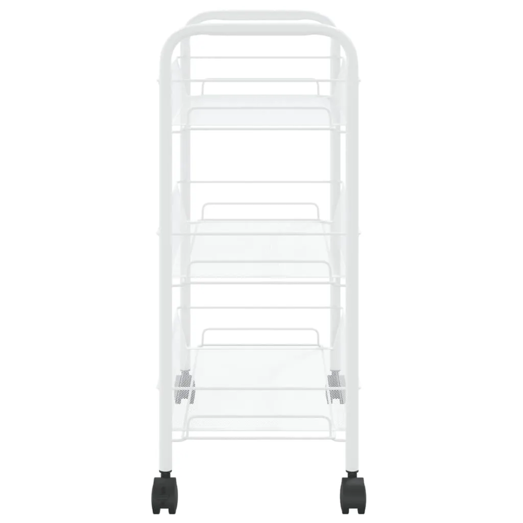 vidaXL 3-Tier Kitchen Trolley - Sleek White, Sturdy Iron Construction, Mobile Storage Solution