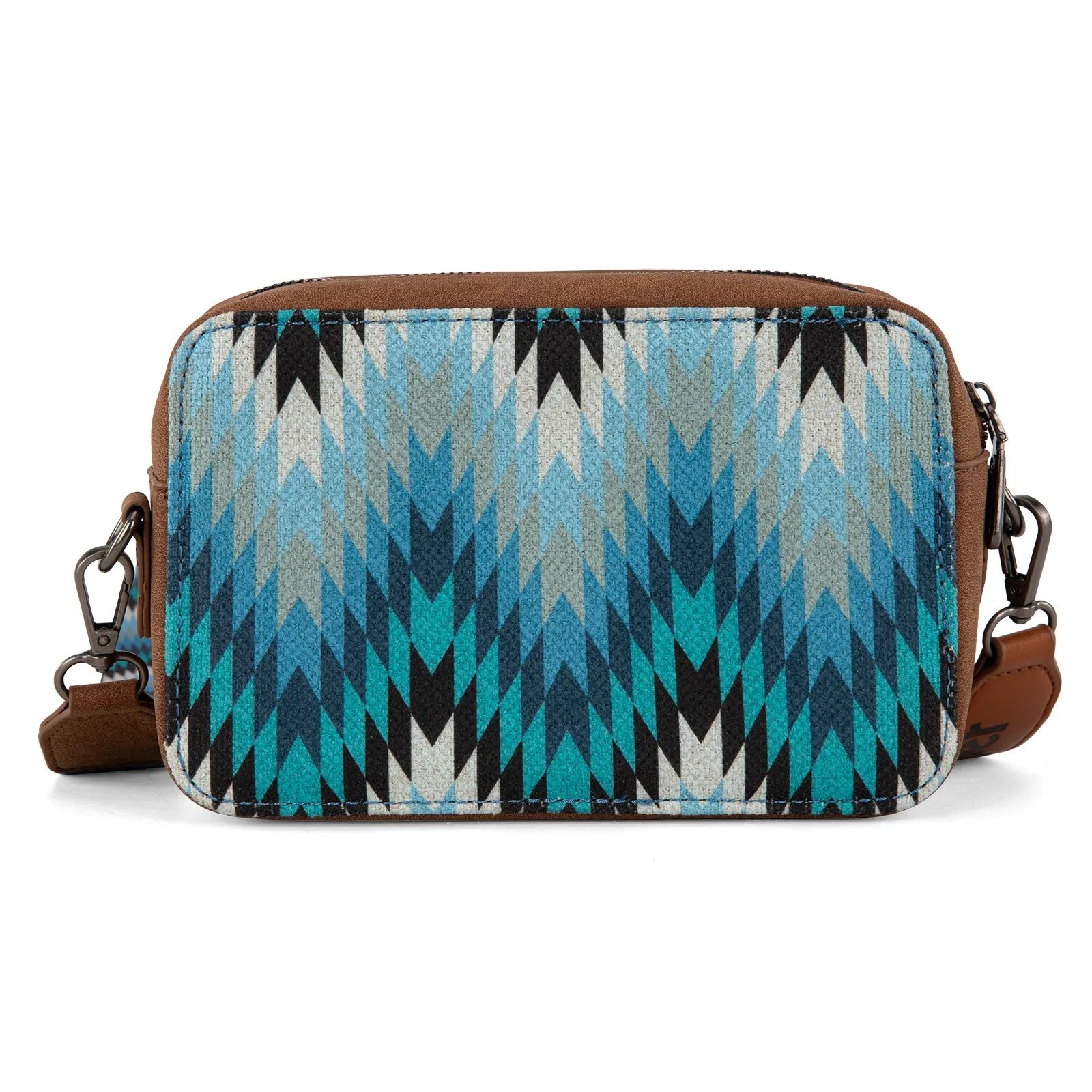 WG2211-3003  Wrangler Southwestern Pattern Dual Sided Print Crossbody Purse With Wallet Compartment -Jean