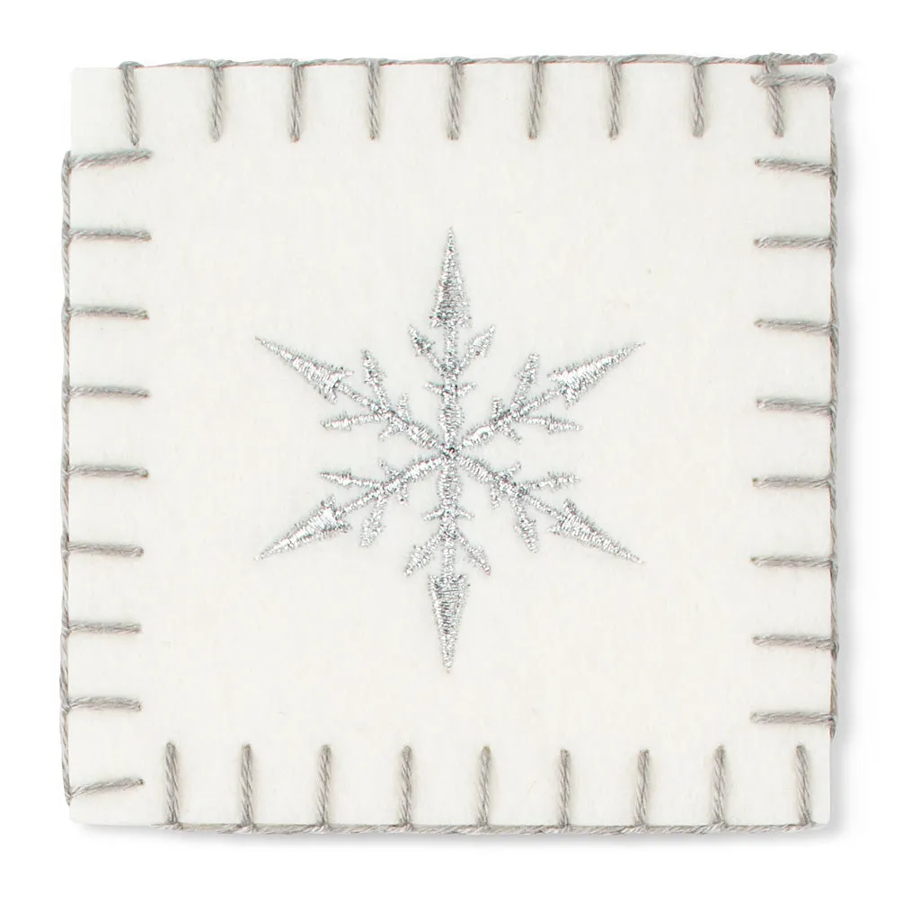 White Felt Coaster with Snowflake